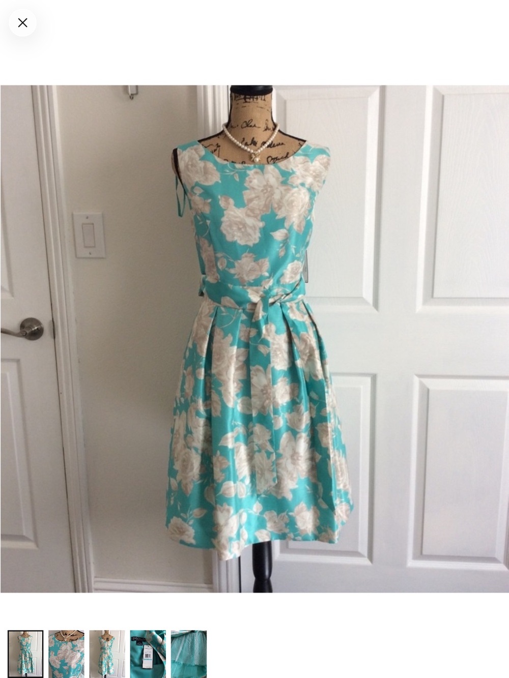 New Jessica Howard Aqua Floral Fit-and-Flare Dress with Belt (16)